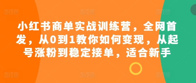 小红书商单实战训练营，全网首发，从0到1教你如何变现，从起号涨粉到稳定接单，适合新手-21资源库