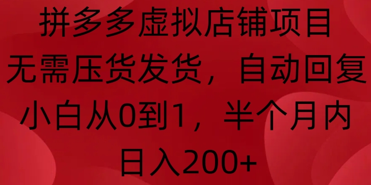拼多多虚拟店铺项目，无需压货发货，自动回复，小白从0到1，半个月内日入200+【揭秘】-21资源库