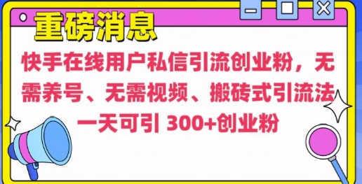 快手最新引流创业粉方法，无需养号、无需视频、搬砖式引流法【揭秘】-21资源库