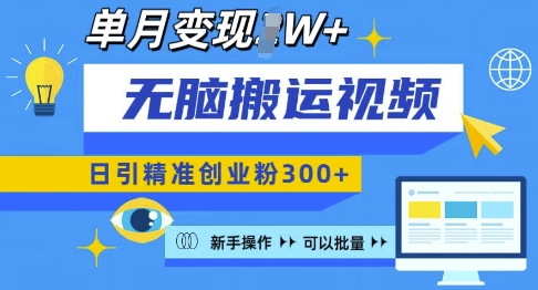 无脑搬运视频号可批量复制，新手即可操作，日引精准创业粉300+，月变现过W 【揭秘】-21资源库