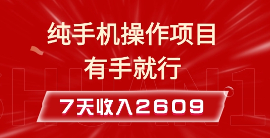 纯手机操作的小项目，有手就能做，7天收入2609+实操教程【揭秘】-21资源库