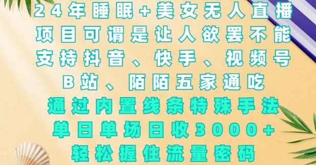 2024年睡眠+美女无人直播，通过内置线条特殊手法，单场日收3k+，轻松握住流量密码【揭秘】-21资源库