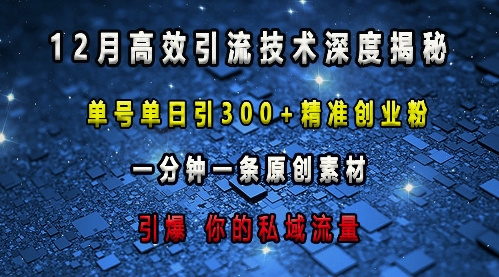 最新高效引流技术深度揭秘 ，单号单日引300+精准创业粉，一分钟一条原创素材，引爆你的私域流量-21资源库