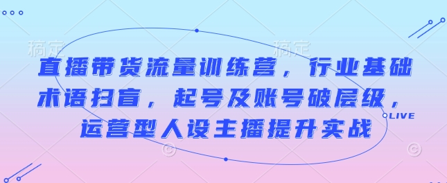 直播带货流量训练营，行业基础术语扫盲，起号及账号破层级，运营型人设主播提升实战-21资源库