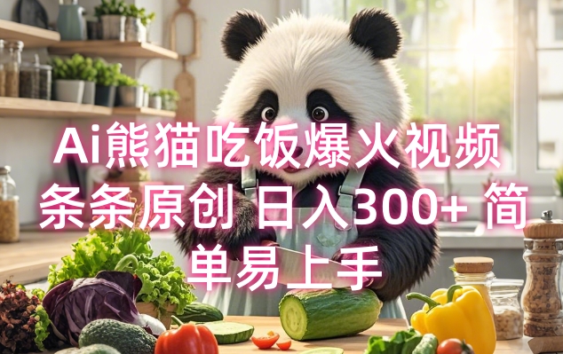 Ai熊猫吃饭爆火视频 条条原创 日入300+ 简单易上手-21资源库