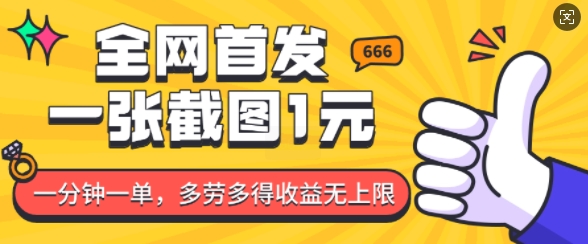 全网首发，一张截图1块钱，一分钟一单，多劳多得，收益无上限-21资源库