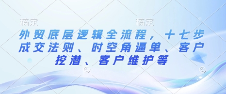 外贸底层逻辑全流程，十七步成交法则、时空角逼单、客户挖潜、客户维护等-21资源库