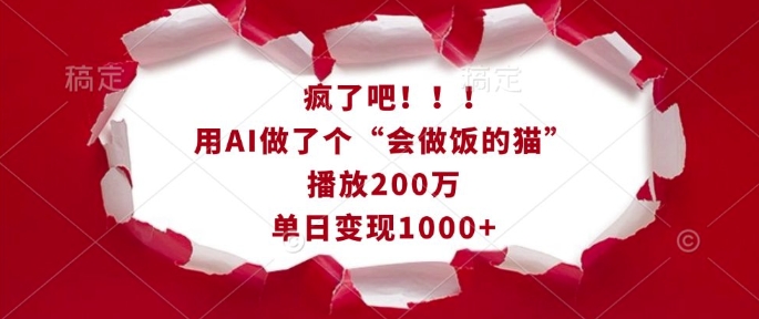 疯了吧！用AI做了个“会做饭的猫”，播放200万，单日变现1k-21资源库