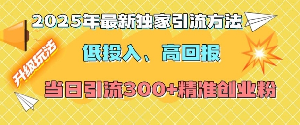 2025年最新独家引流方法，低投入高回报？当日引流300+精准创业粉-21资源库