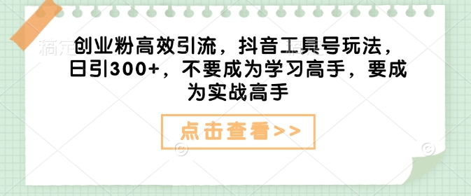 创业粉高效引流，抖音工具号玩法，日引300+，不要成为学习高手，要成为实战高手-21资源库