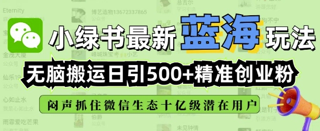 小绿书无脑搬运引流，全自动日引500精准创业粉，微信生态内又一个闷声发财的机会-21资源库