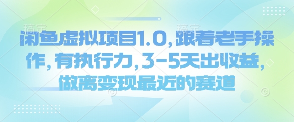 闲鱼虚拟项目1.0，跟着老手操作，有执行力，3-5天出收益，做离变现最近的赛道-21资源库