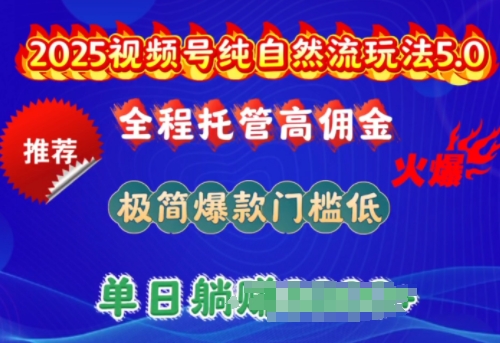 2025视频号纯自然流玩法5.0，全程托管高佣金，极简爆款门槛低，单日收益多张【揭秘】-21资源库