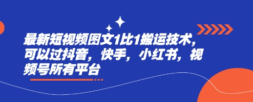 最新短视频图文1比1搬运技术，可以过抖音，快手，小红书，视频号所有平台-21资源库