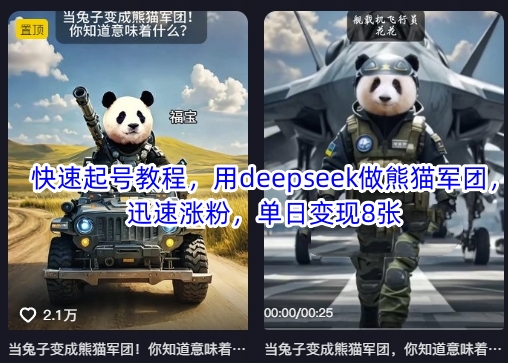 快速起号教程，用deepseek做熊猫军团，迅速涨粉，单日变现8张-21资源库