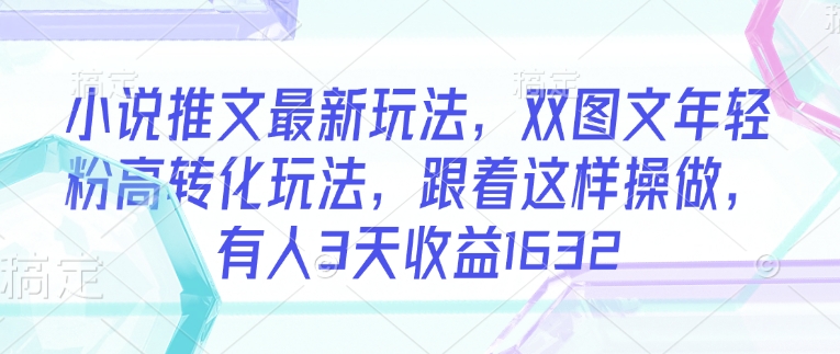 小说推文最新玩法，双图文年轻粉高转化玩法，跟着这样操做，有人3天收益1632-21资源库