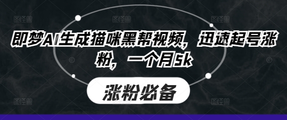 即梦AI生成猫咪黑帮视频，迅速起号涨粉，一个月5k-21资源库