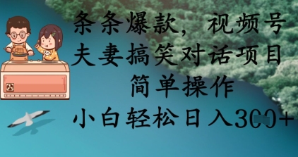 条条爆款，视频号夫妻搞笑对话项目，简单操作，小白轻松日入3张+-21资源库