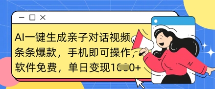 AI一键生成亲子对话视频，条条爆款，一部手机即可操作，单日变现数张-21资源库