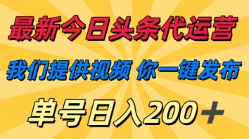 最新今日头条代运营，我们提供视频，你一键发布，单号日入200+【揭秘】-21资源库