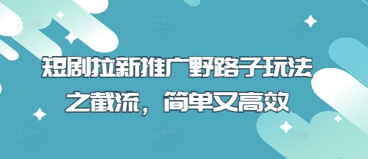 短剧拉新推广野路子玩法之截流，简单又高效-21资源库