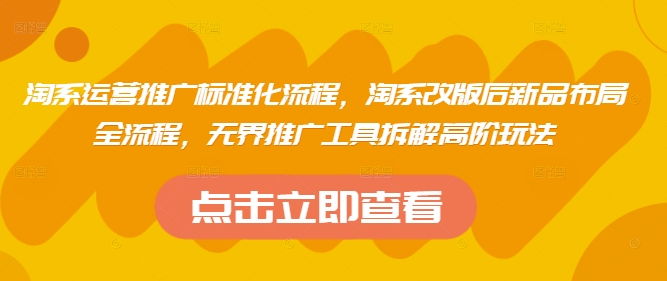 淘系运营推广标准化流程，​淘系改版后新品布局全流程，无界推广工具拆解高阶玩法-21资源库