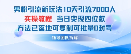 男粉引流新玩法10天引流7000人当日变现四位数可复制可批量0封号-21资源库