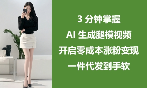 3分钟掌握AI生成腿模视频，开启零成本涨粉变现，一件代发到手软-21资源库