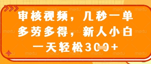视频审核员，几秒一单，不限时间，不限地点，多做多得，新人小白一天轻松几张+【揭秘】-21资源库