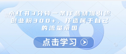小红书3分钟一条作品精准引流创业粉300+，打造属于自己的流量帝国-21资源库