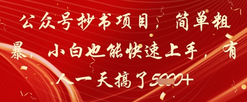 公众号抄书项目，简单粗暴，小白也能快速上手，有人一天搞了1k+-21资源库