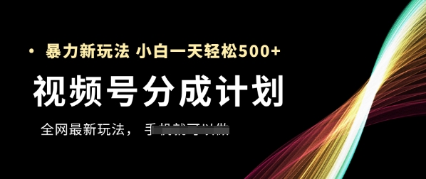 视频号分成计划，全网最暴力玩法，新手一天也能轻松5张+-21资源库