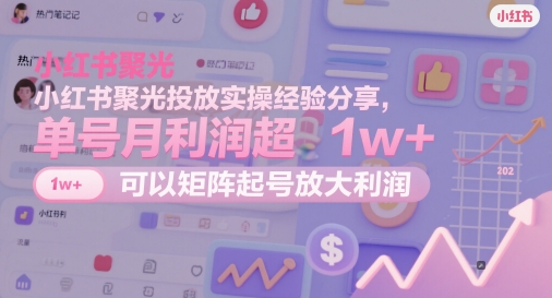 小红书聚光投放实操经验分享，单号月利润超1w+，可以矩阵起号放大利润-21资源库