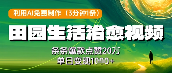 利用AI免费制作田园生活治愈视频，条条爆款点赞20W，单日变现几张-21资源库