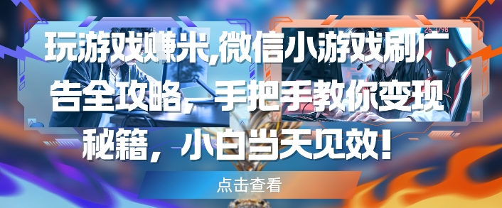 玩游戏挣米，微信小游戏刷广告全攻略，手把手教你变现秘籍，小白当天见效-21资源库