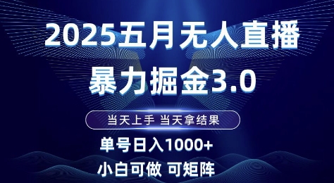 2025五月无人直播暴力掘金3.0，当天上手，当天拿结果，单号日入1k+小白可做可矩阵【揭秘】-21资源库
