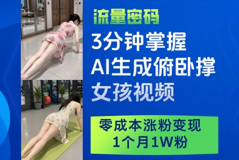 3分钟掌握AI生成俯卧撑女孩视频，零成本涨粉变现，1个月1W粉-21资源库