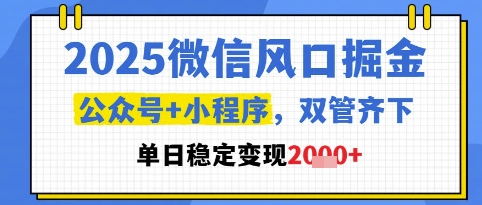 2025微信风口掘金，公众号+小程序双管齐下，单日稳定变现1k+【揭秘】-21资源库