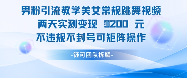 男粉引流教学美女常规跳舞视频两天实测变现1k+，不违规不封号可矩阵操作-21资源库