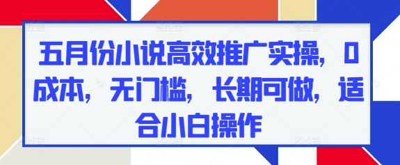五月份小说高效推广实操，0成本，无门槛，长期可做，适合小白操作-21资源库