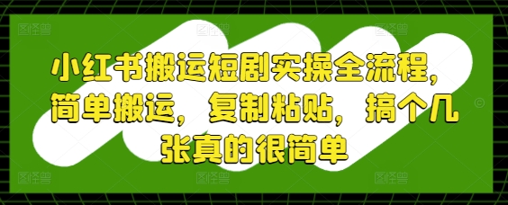 小红书搬运短剧实操全流程，简单搬运，复制粘贴，搞个几张真的很简单-21资源库