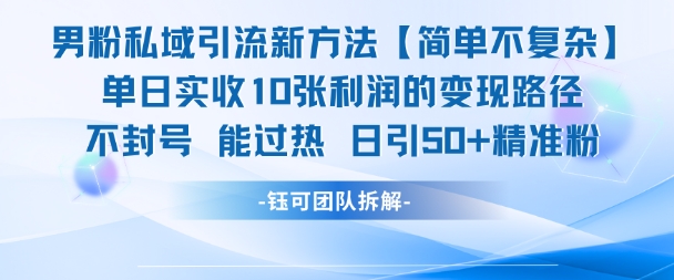 男粉私域引流新方法，单日收10张利润，日引流50+精准粉-21资源库