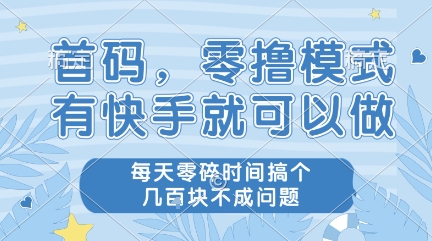 首码，零撸模式，有快手就可以做，每天零碎时间搞个几张不成问题【揭秘】-21资源库