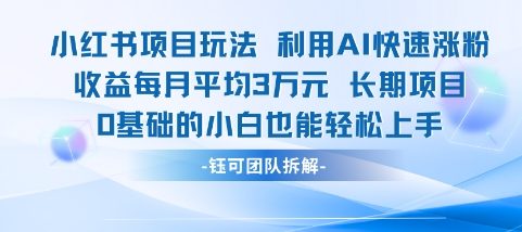 适合小白操作的小红书新项目，利用AI快速涨粉，收益每月平均1W+-21资源库