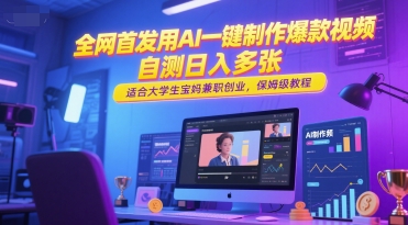 全网首发用AI一键制作爆款视频，自测日入多张，适合大学生宝妈兼职创业，保姆级教程-21资源库
