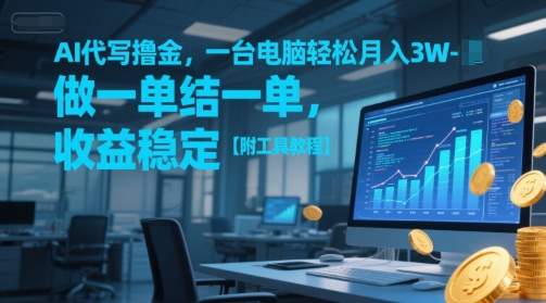 AI代写撸金，一台电脑轻松月入1-3W，做一单结一单，收益稳定【附工具教程】-21资源库