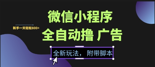 微信小程序全自动撸广告项目，彻底解决没流量的问题，新手一天8张+【揭秘】-21资源库