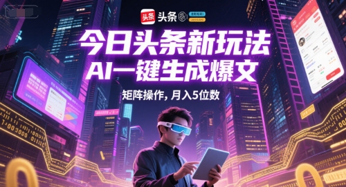 今日头条新玩法，AI一键生成爆文，矩阵操作，月入5位数-21资源库
