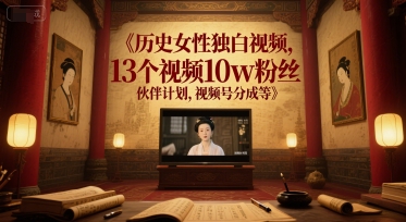 历史女性独白视频，13个视频10w粉丝，伙伴计划，视频号分成等-21资源库