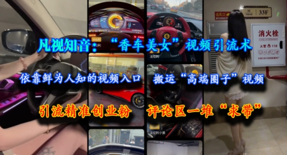 凡视知音：“香车美女”视频引流术，依靠鲜为人知的视频入口，搬运“高端圈子”视频，引流精准创业粉，评论区一堆“求带”-21资源库